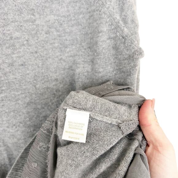 Garnet Hill Gray 100% Cashmere Ruffle Trim Sweater Sz M - Picture 4 of 5